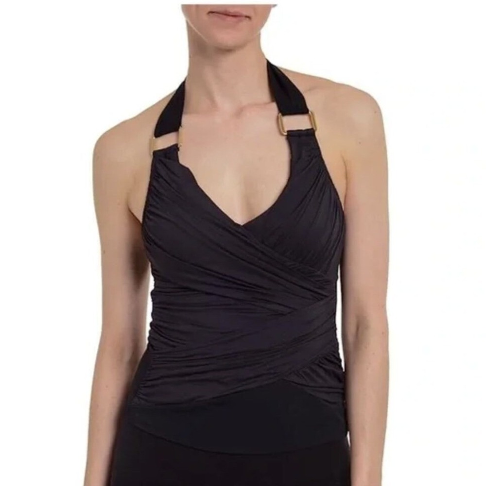 Spanx Draped Whittle Waistline Halter Tankini Black 6‎ Slimming Minimalist NWT